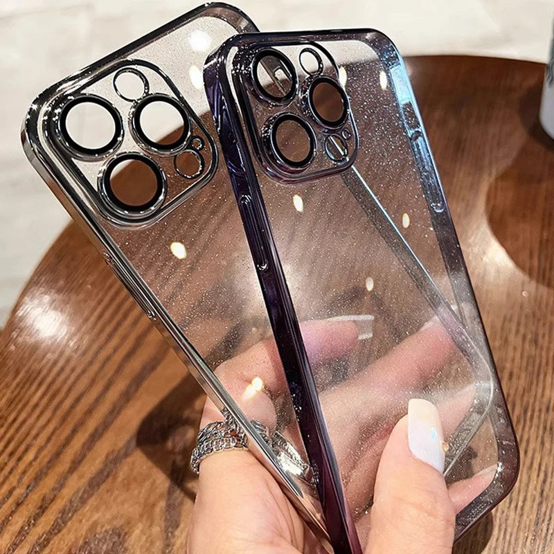 Luxury Clear Electroplated Glitter Cases For iPhone, Transparent Case, Shock-proof Protection