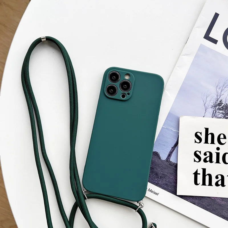 Premium Crossbody Silicone Case For iPhone, All Around Protection iPhone Case with Camera Lens Protection