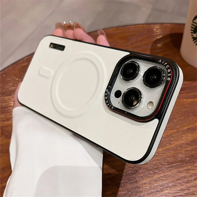 Luxury Matte Leather, Magnetic and Wireless Charging for MagSafe, Shockproof Bumper Cover