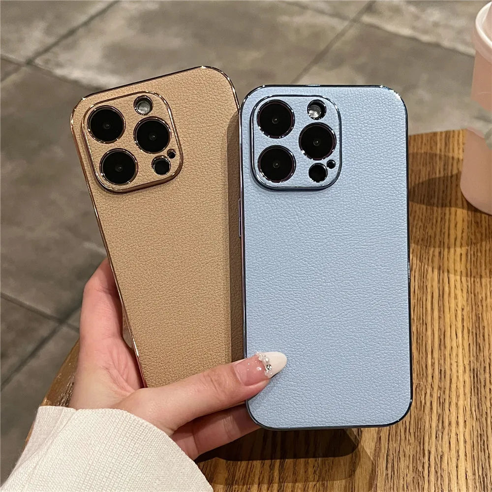 Luxury Lambskin Leather iPhone Case, Premium Shockproof and Camera Protection