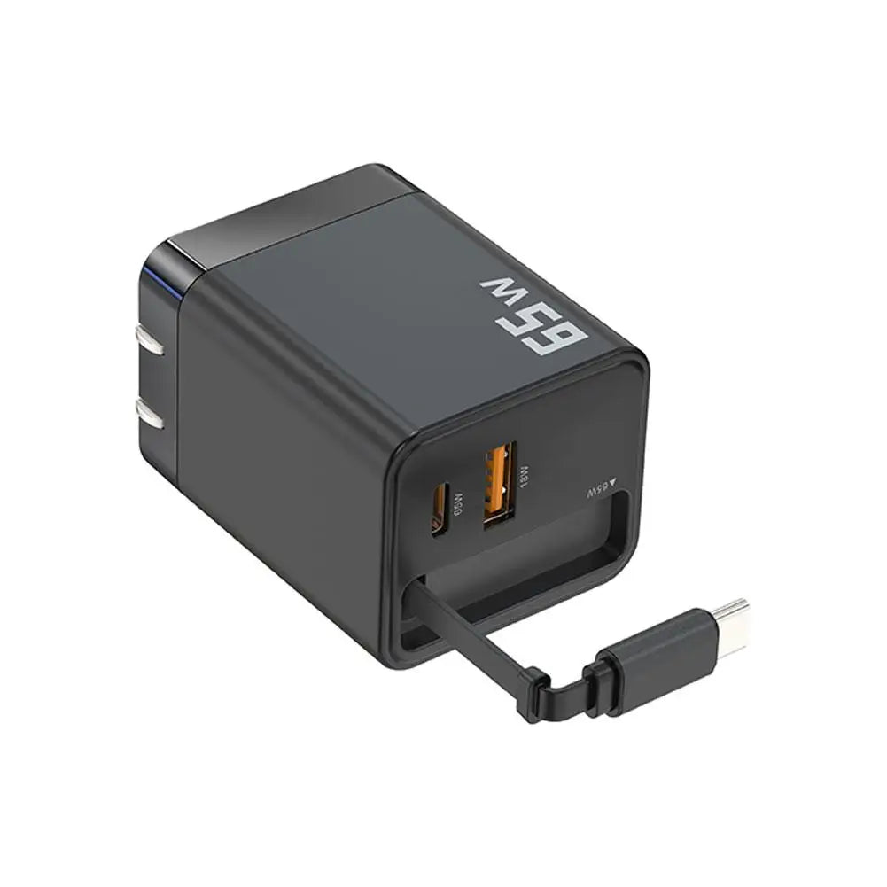 Premium Phone Charger Adapter, Retractable Cable, Fast Charging for iPhone, 65W Power