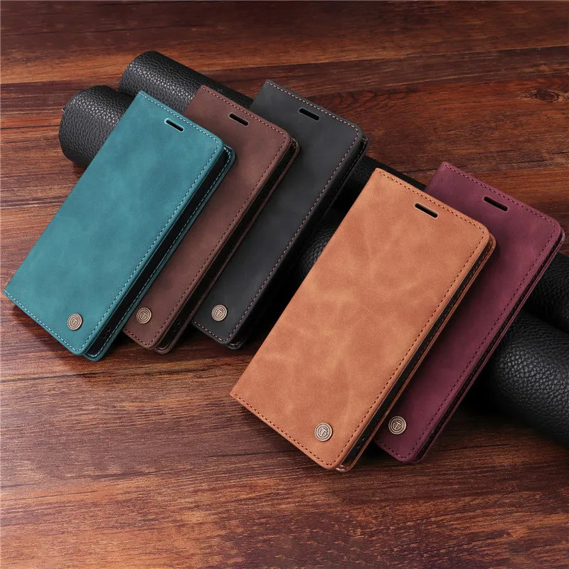 Premium Leather iPhone Case, Magnetic Leather, All Around Protection Phone Case with Card Stand, Shock-proof Resistant