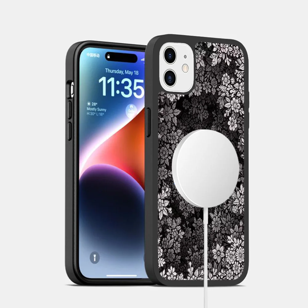 Unique Flower Design Phone Case for iPhone, Mag Safe Magnetic Wireless Charge Case For iPhone