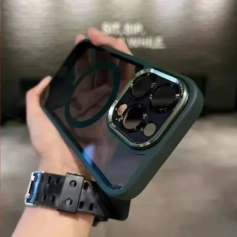 Luxury Silicone Phone Case, Magnetic and Wireless Charging, Camera Lens Bumper Protection Case For iPhone.