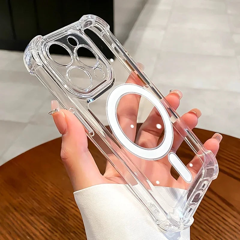 Luxury Wireless Charging Phone Case, MagSafe and Shockproof Phone Case For iPhone, Transparent and Magnetic Bumper Cover