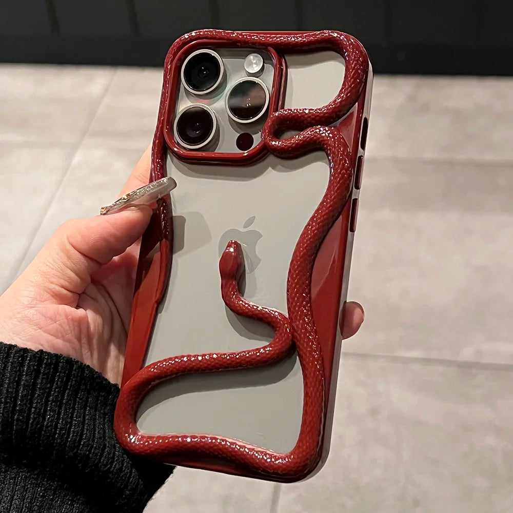 Luxury Plating 3D Snake Phone Case For iPhone, Fashion Creativity, Shockproof Cover, Unique Design