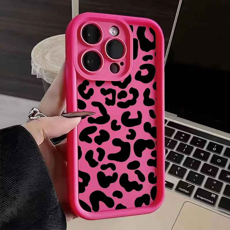 Black Leopard Print Silicone Case For iPhone