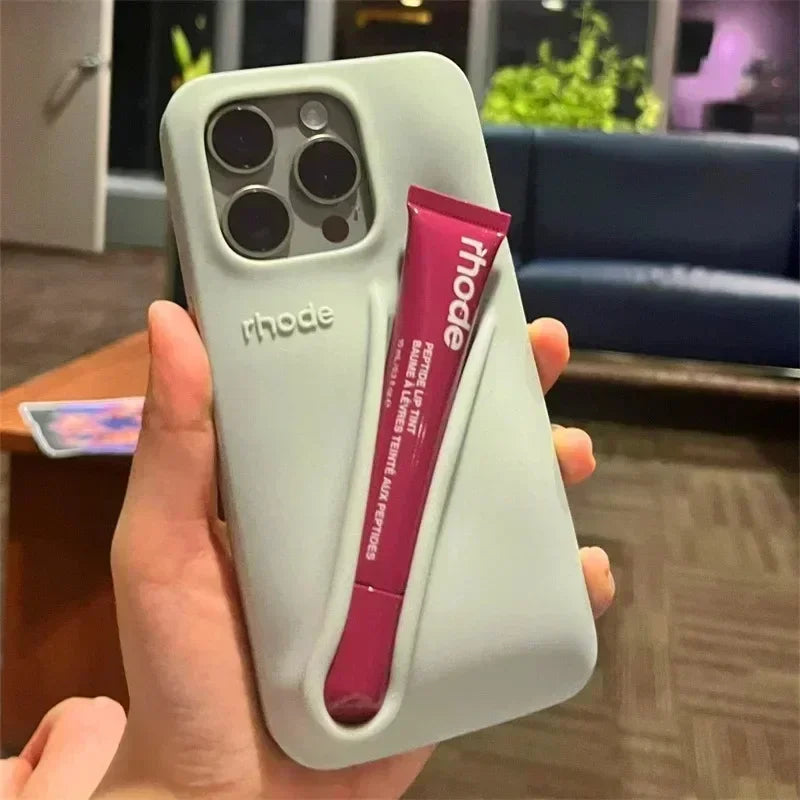 High Quality Soft Silicone Phone Case with Portable Lipstick Holder, Unique Design and Color, High Quality Cover and Premium Material