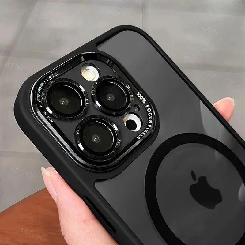 Luxury Silicone Phone Case, Magnetic and Wireless Charging, Camera Lens Bumper Protection Case For iPhone.