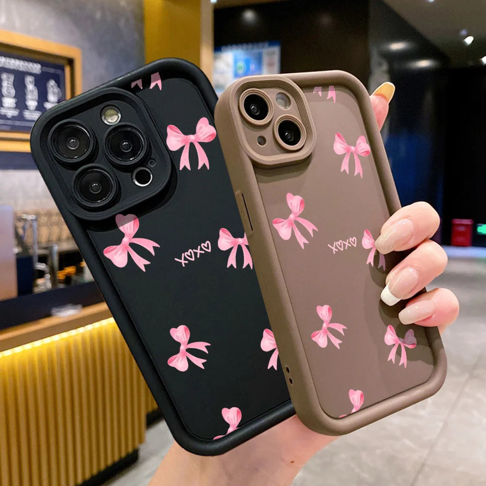 High Quality Silicone Case, Pink Bow Phone Case For iPhone, All Around Protection and Camera Lens Protection Phone Case