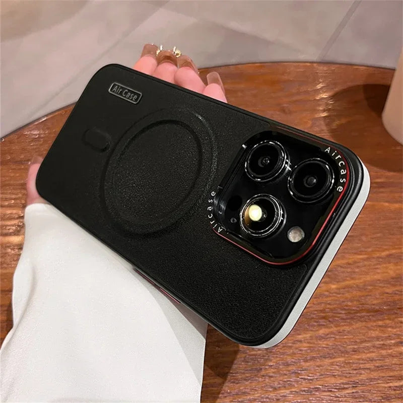 Luxury Matte Leather, Magnetic and Wireless Charging for MagSafe, Shockproof Bumper Cover