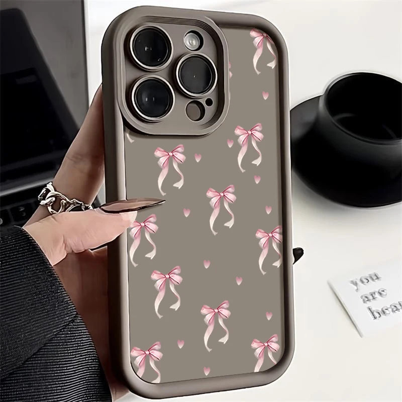High Quality Shockproof Resistant iPhone Case, Pink Bow Printed Case For iPhone, Soft Silicone Material