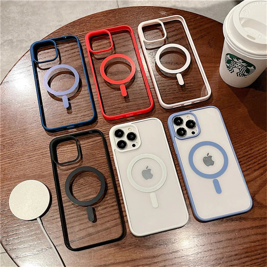 Luxury Magnetic and Wireless Charging Phone Case, Magsafe Case for iPhone, Shockproof and Soft Transparent Bumper Cover
