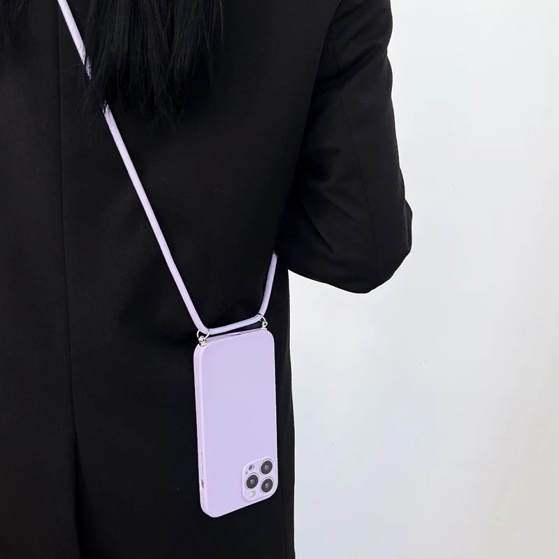 Premium Crossbody Silicone Case For iPhone, All Around Protection iPhone Case with Camera Lens Protection