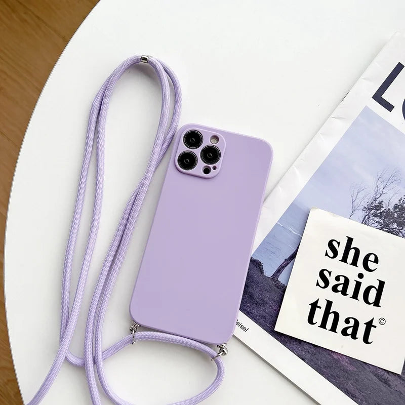 Premium Crossbody Silicone Case For iPhone, All Around Protection iPhone Case with Camera Lens Protection