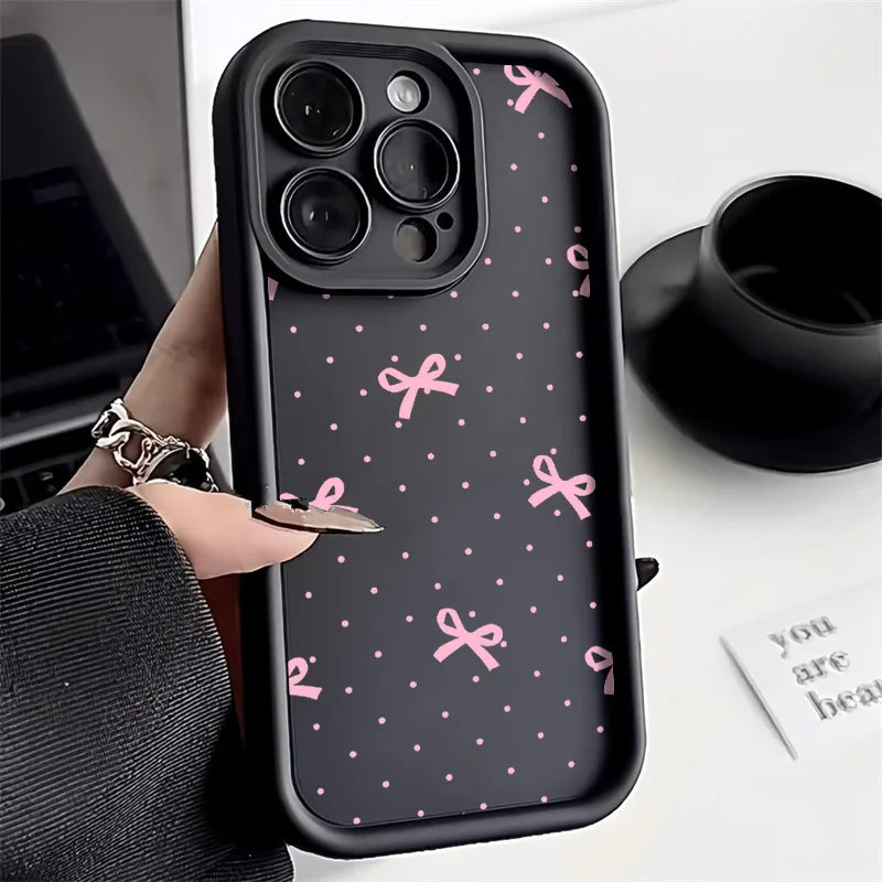 High Quality Silicone Case, Pink Bow Phone Case For iPhone, All Around Protection and Camera Lens Protection Phone Case