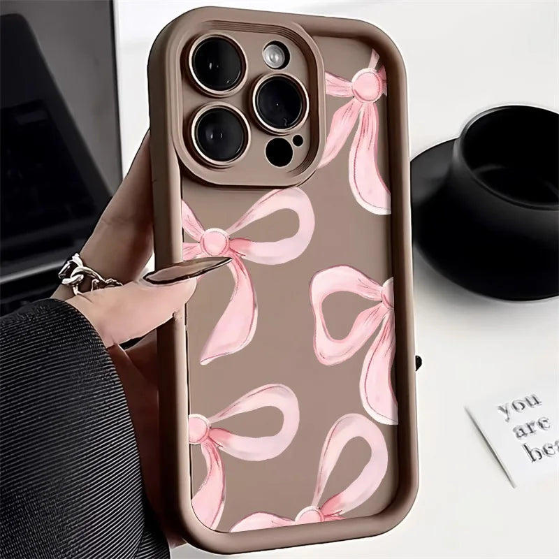 High Quality Silicone Case, Pink Bow Phone Case For iPhone, All Around Protection and Camera Lens Protection Phone Case