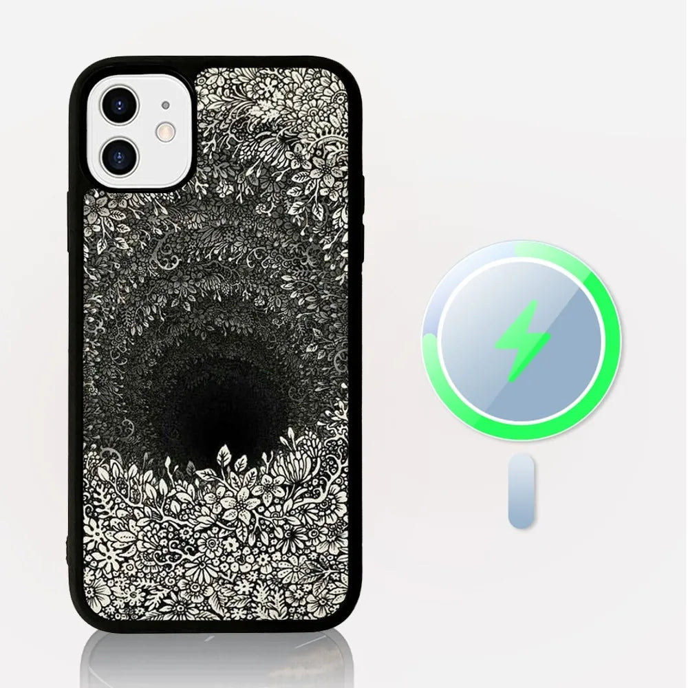 Unique Flower Design Phone Case for iPhone, Mag Safe Magnetic Wireless Charge Case For iPhone