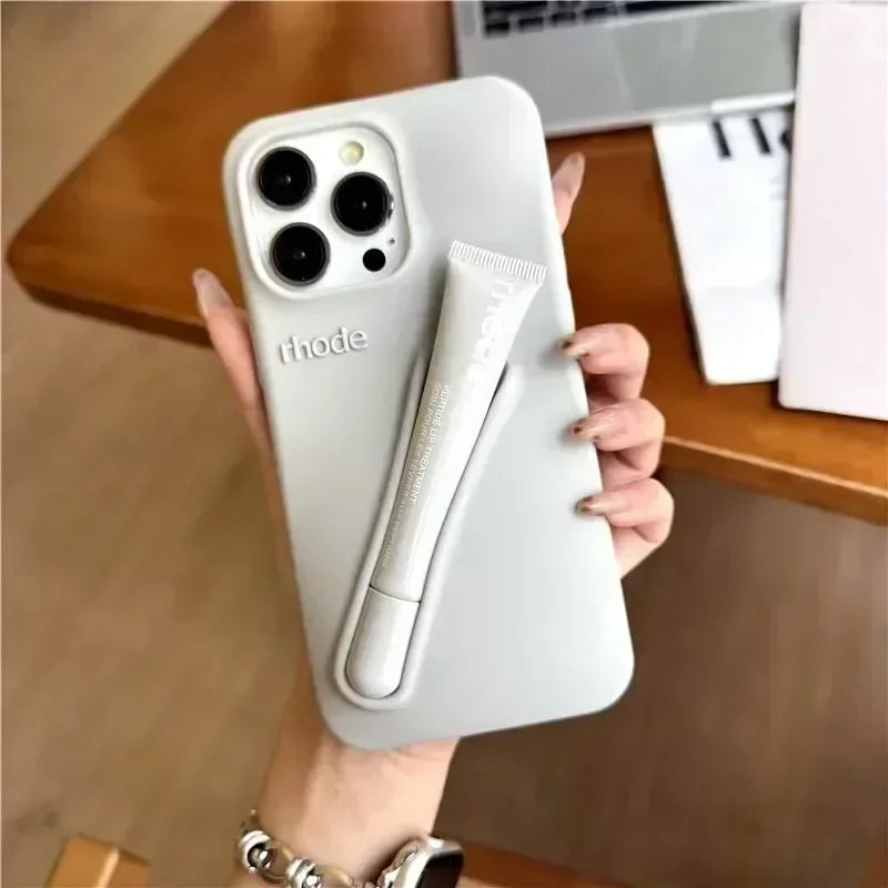 Luxury Silicone Case For iPhone with Lipstick Portable Holder, Unique Design and Shock-proof Resistant Material
