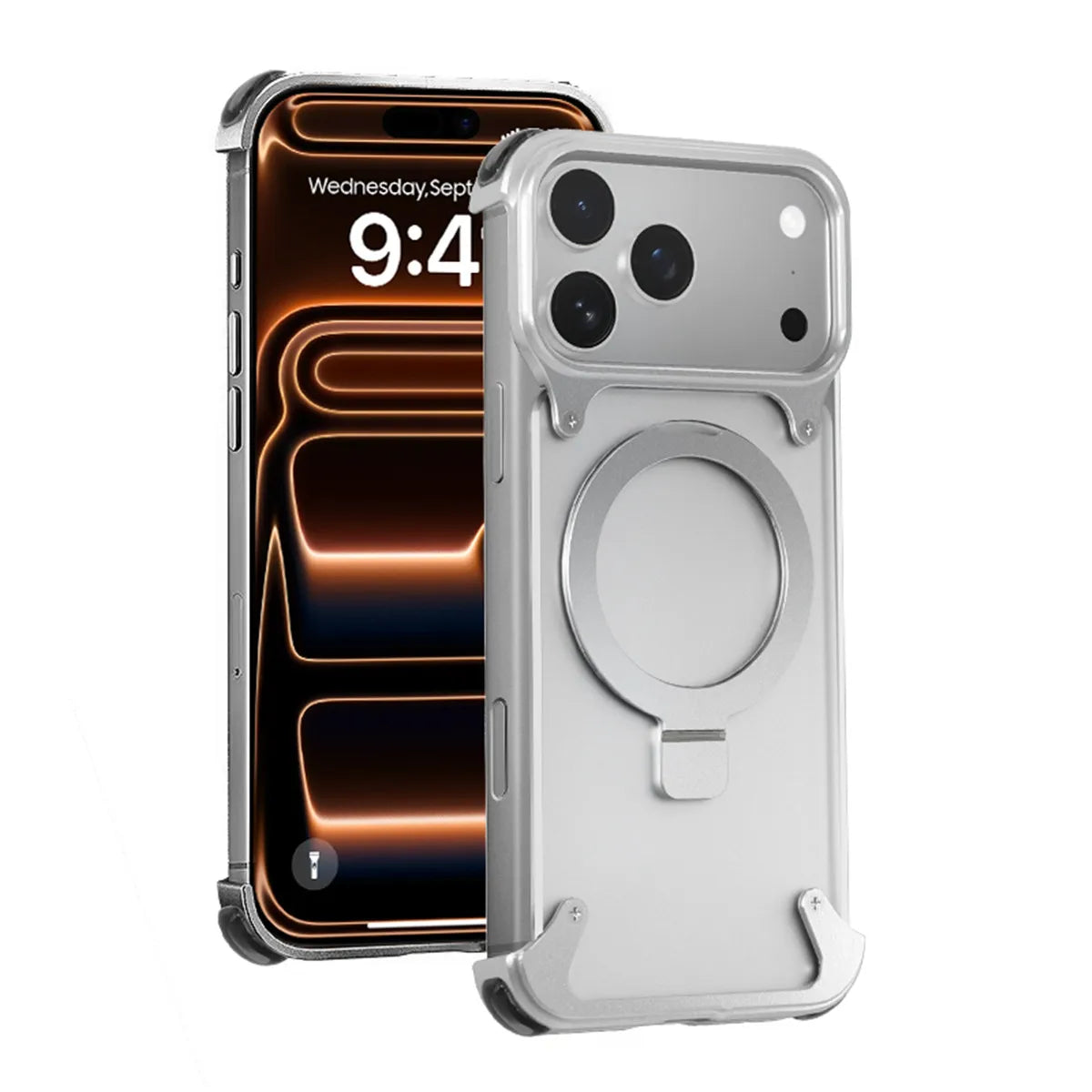 Premium Aluminum Magnetic Ring Stand Shockproof Case for iPhone 17 Pro, 16 Pro Max & 15 Pro Air