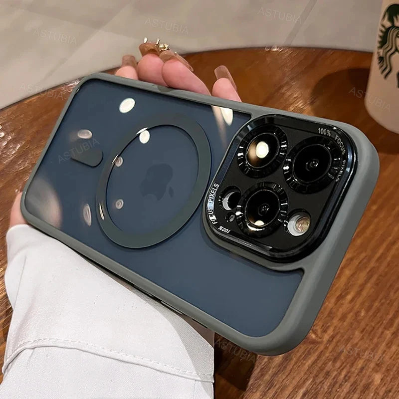 Luxury Silicone Phone Case, Magnetic and Wireless Charging, Camera Lens Bumper Protection Case For iPhone.