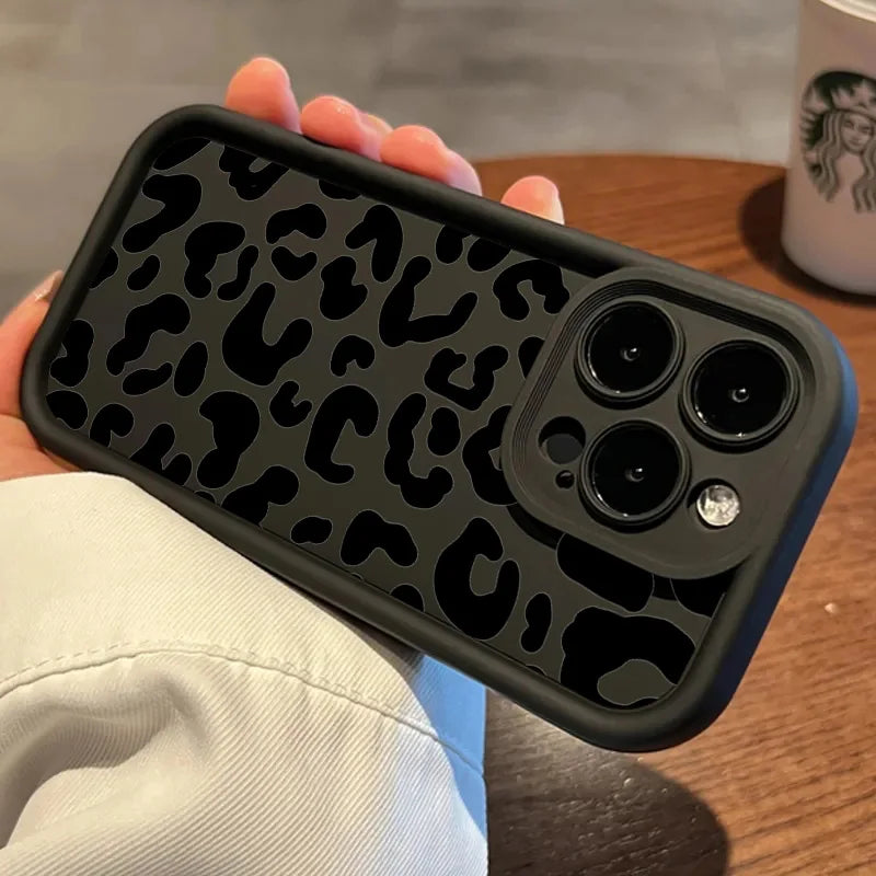 Black Leopard Print Silicone Case For iPhone