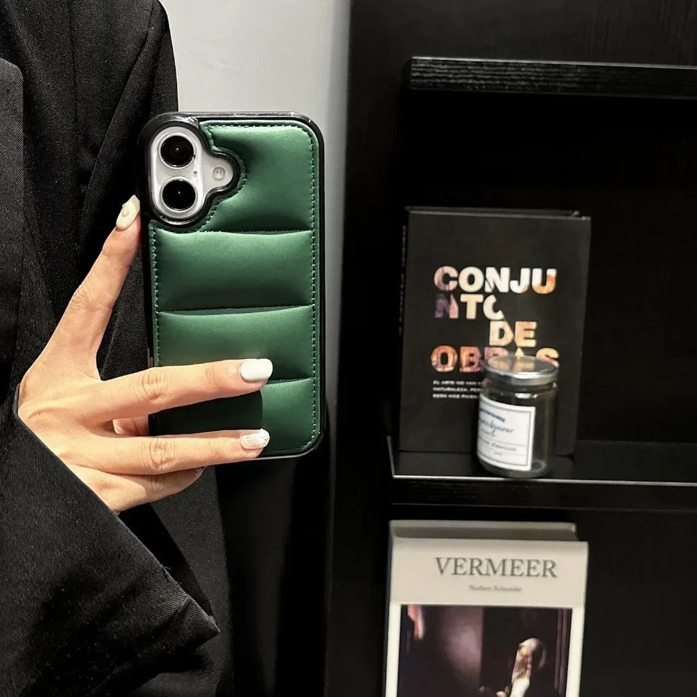 High Quality Puffer Phone Case for iPhone, Solid Color, Shockproof Protection, Soft Cover