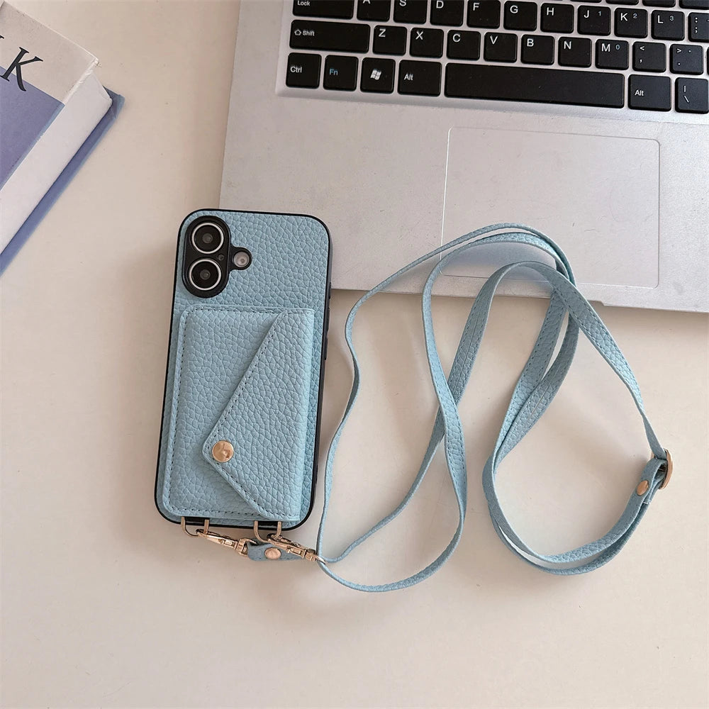 High Quality Crossbody Leather Phone Case For iPhone with Wallet Card Holder Cover, All Around Protection Case.