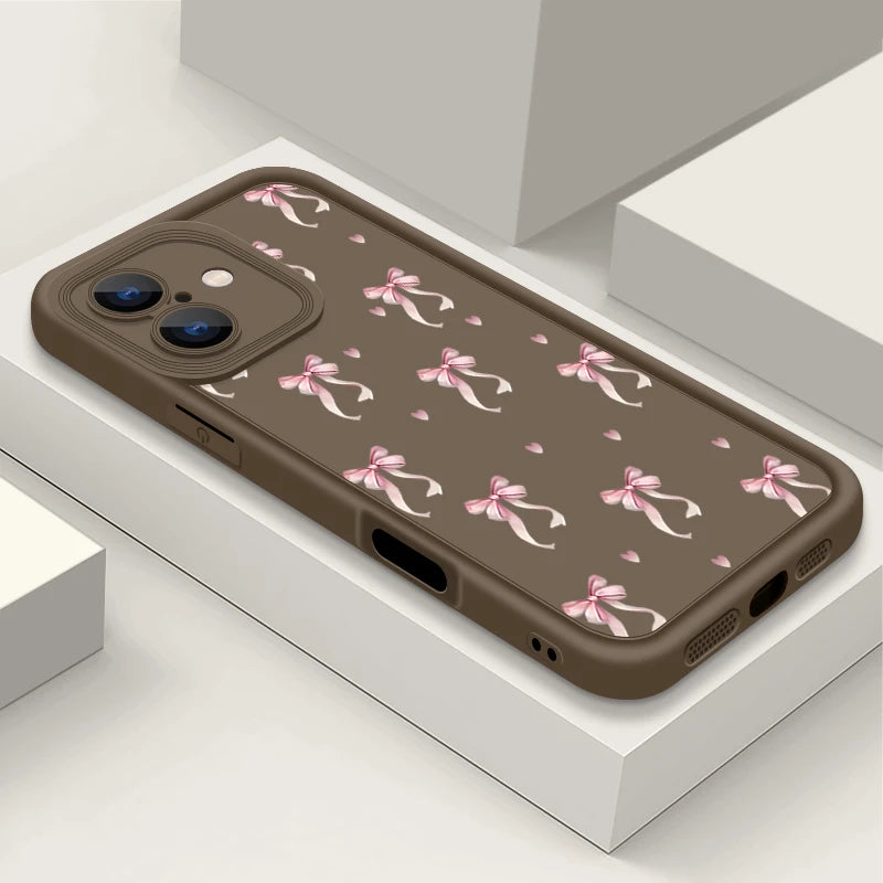 High Quality Shockproof Resistant iPhone Case, Pink Bow Printed Case For iPhone, Soft Silicone Material