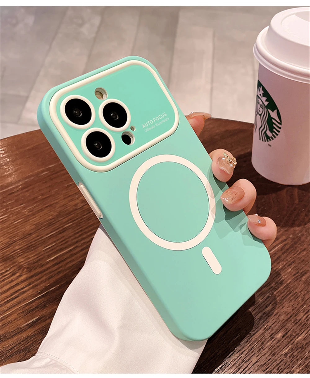 Luxury Silicone Case for iPhone, With Camera Lens Cover, Magsafe and Magnetic Charging