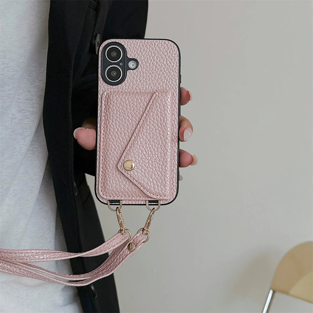 High Quality Crossbody Leather Phone Case For iPhone with Wallet Card Holder Cover, All Around Protection Case.