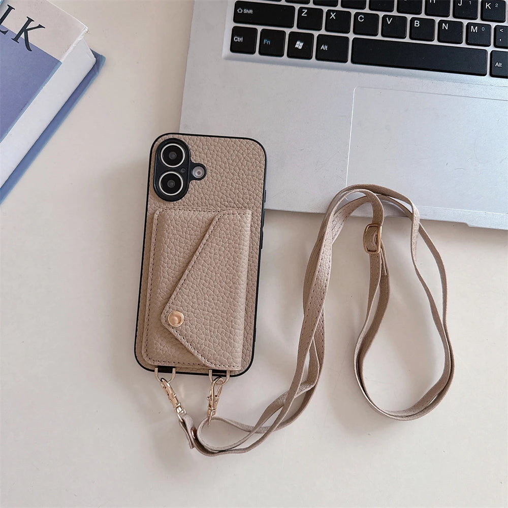 High Quality Crossbody Leather Phone Case For iPhone with Wallet Card Holder Cover, All Around Protection Case.
