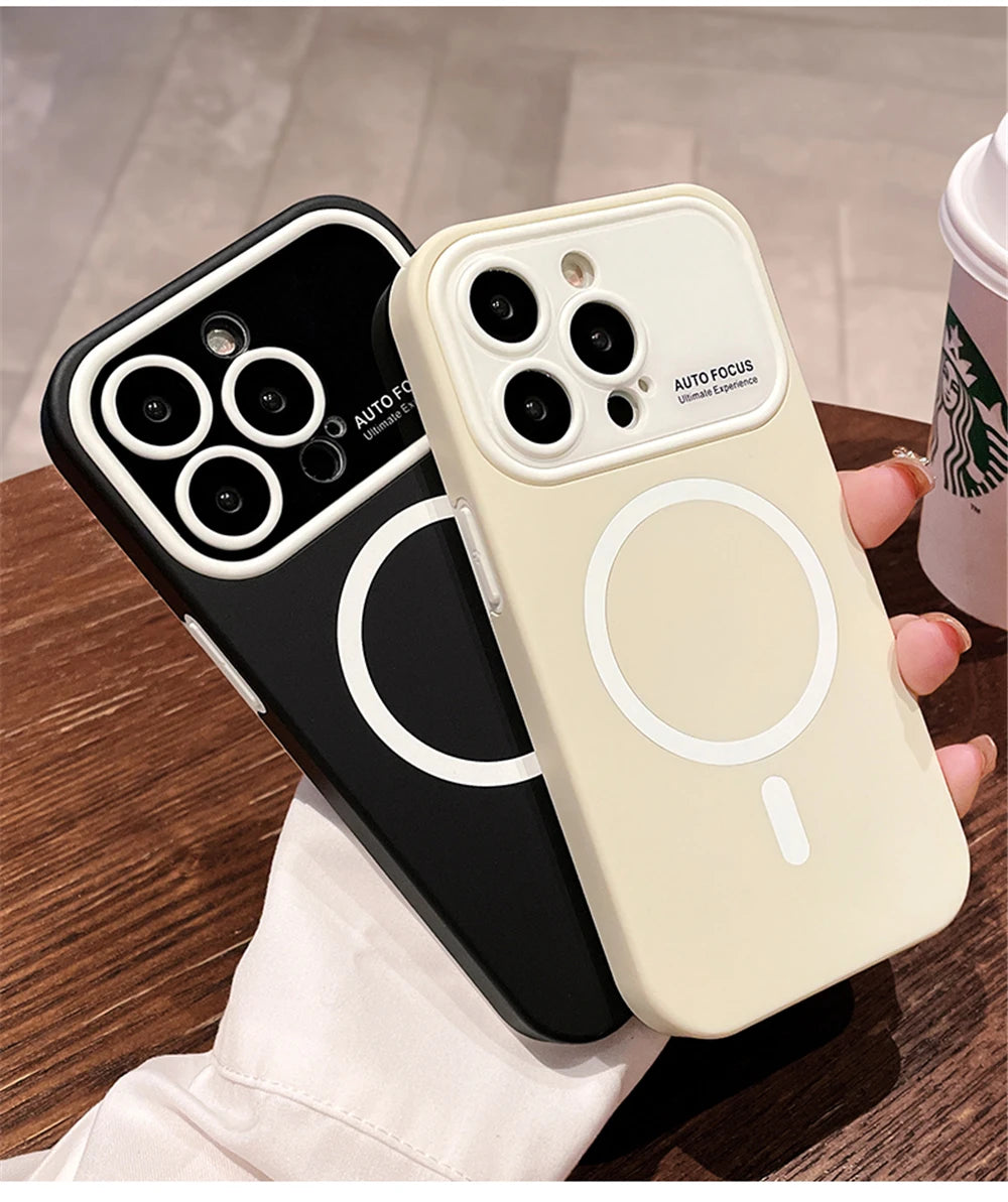 Luxury Silicone Case for iPhone, With Camera Lens Cover, Magsafe and Magnetic Charging