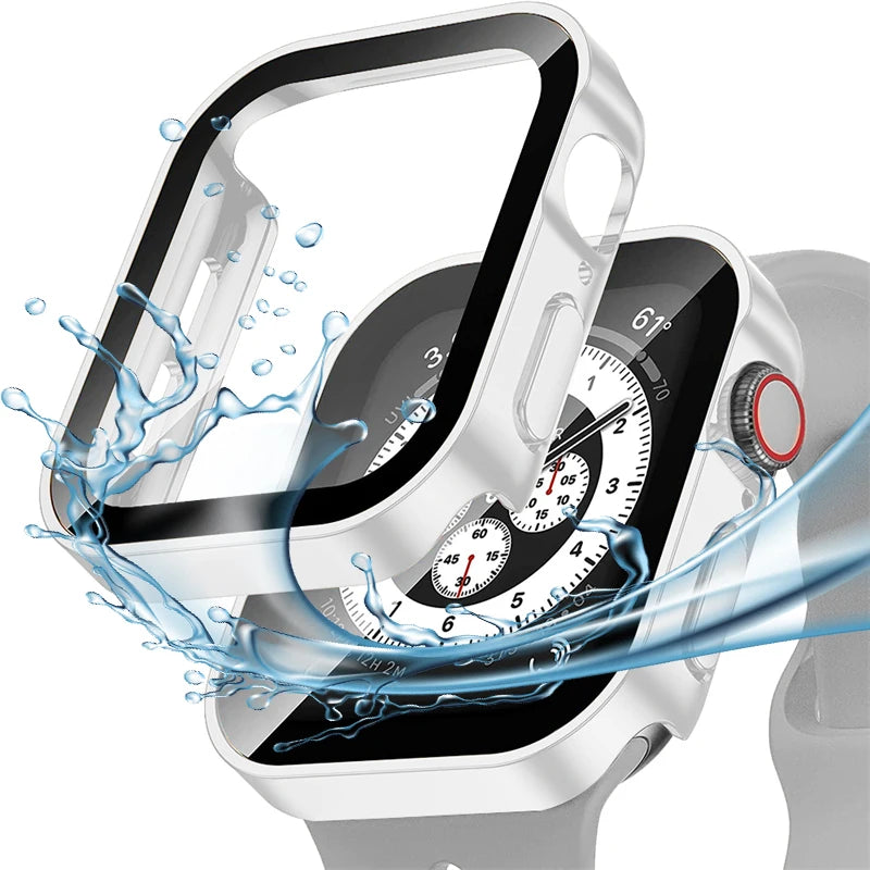 High Quality Glass and Case for Apple Watch 45mm 41mm 44mm 40mm, All Around Screen Protector, Waterproof Material, Series 4 5 SE 6 7 8.