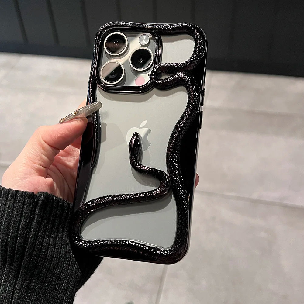 Luxury Plating 3D Snake Phone Case For iPhone, Fashion Creativity, Shockproof Cover, Unique Design