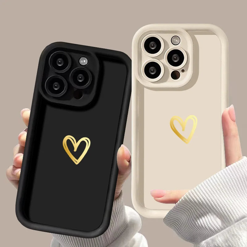 Luxury Love Heart Case For iPhone, High Quality Phone Case, Soft Silicone Phone Bumper with Heart Design, Shockproof Resistant.