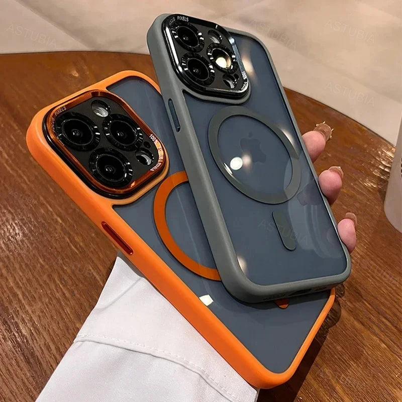 Luxury Silicone Phone Case, Magnetic and Wireless Charging, Camera Lens Bumper Protection Case For iPhone.