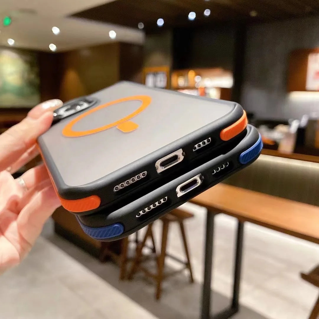 Luxury Magnetic and Magsafe Phone Case for iPhone, Translucent Material, Shockproof Case, Wireless and Magnetic Charging