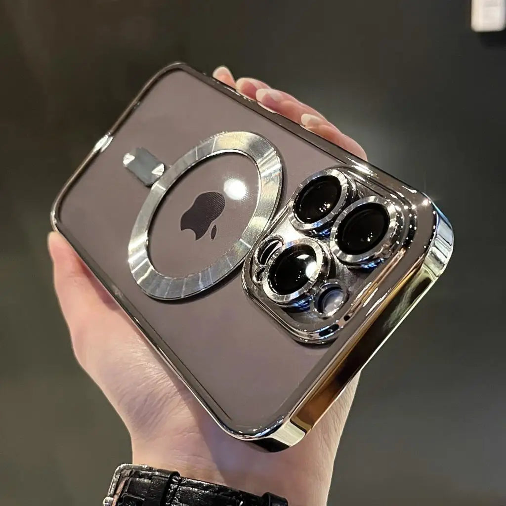 Luxury Plating iPhone Case, Magsafe Wireless Charge Case For iPhone 16 15 14 Plus 13 12 11, Clear Soft Magnetic Cover