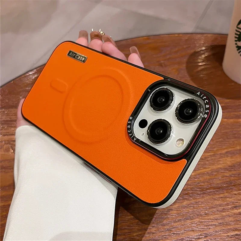 Luxury Matte Leather, Magnetic and Wireless Charging for MagSafe, Shockproof Bumper Cover