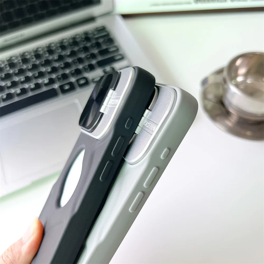 Premium Silicone Case, Magnetic Case with Camera Lens Protection Stand, MagSafe Charging and Unique Design