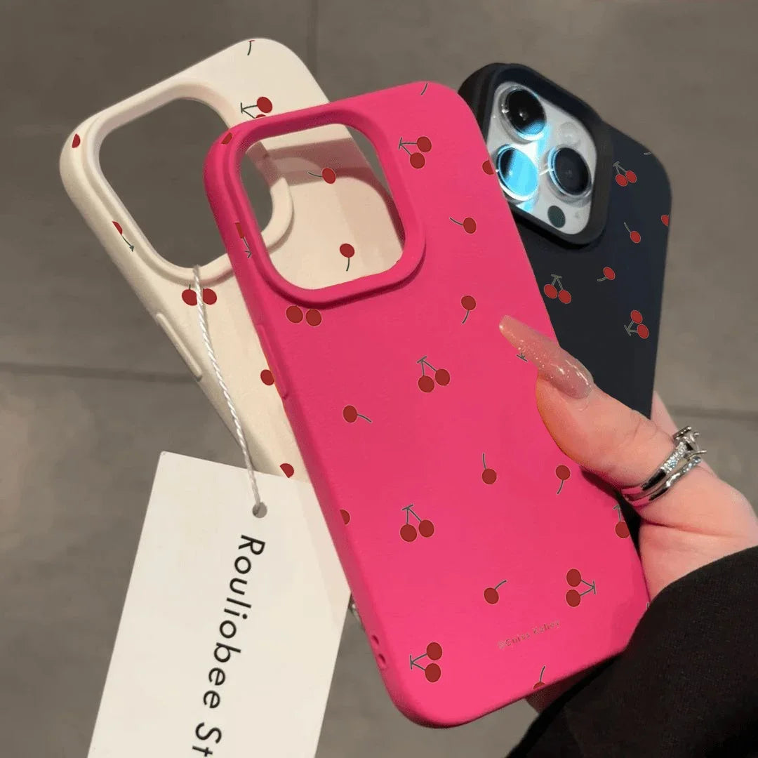 High Quality Silicone Phone Case, Cherry Design, Full Coverage Case, Shockproof Resistant