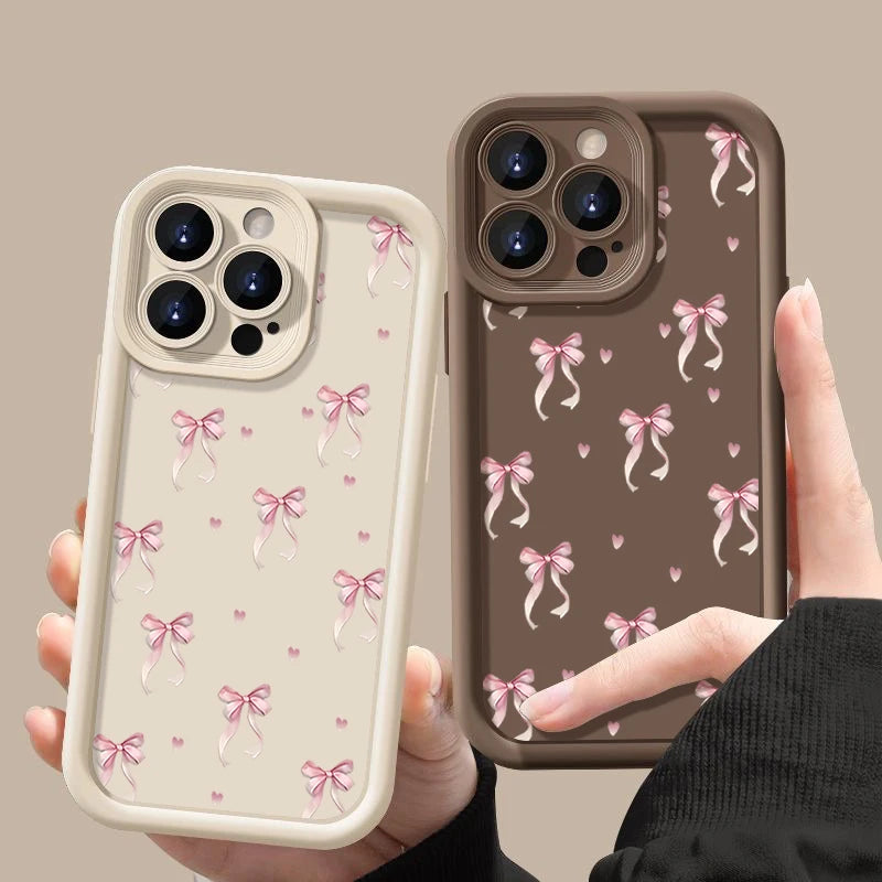 High Quality Shockproof Resistant iPhone Case, Pink Bow Printed Case For iPhone, Soft Silicone Material