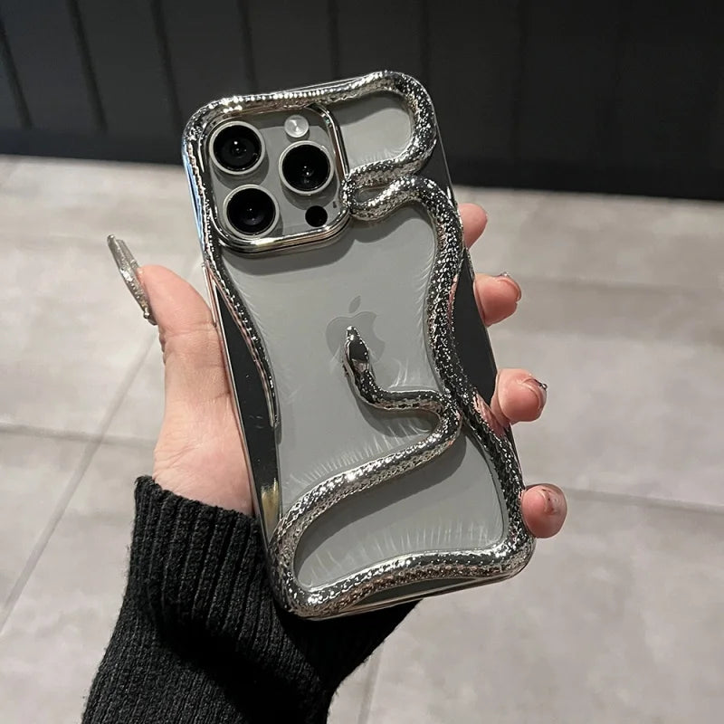 Luxury Plating 3D Snake Phone Case For iPhone, Fashion Creativity, Shockproof Cover, Unique Design