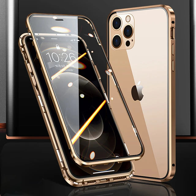 High Quality iPhone Case, 360°Full Metal Protection, Magnetic Phone Case For iPhone, Double-Sided Glass Cover