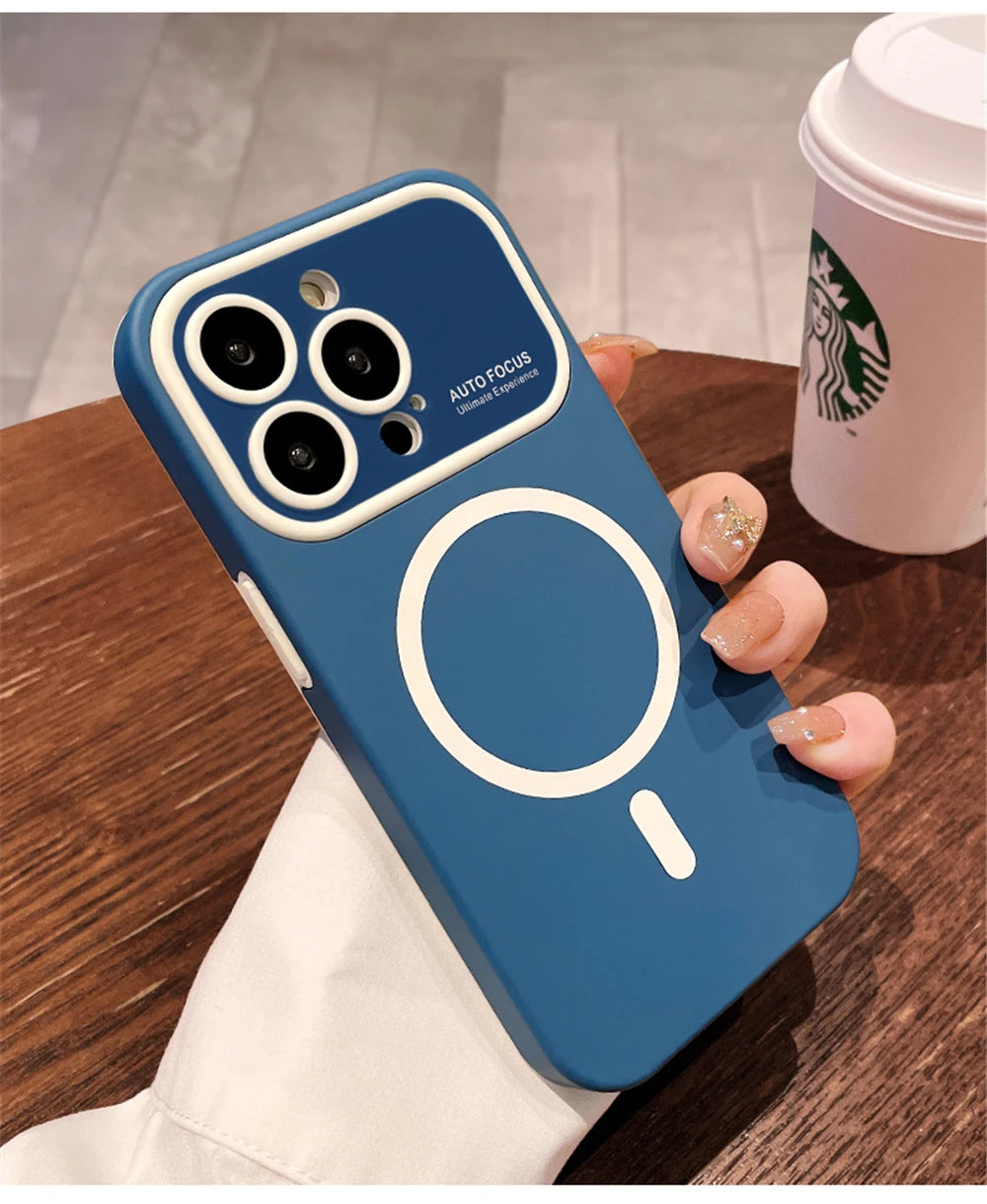 Luxury Silicone Case for iPhone, With Camera Lens Cover, Magsafe and Magnetic Charging