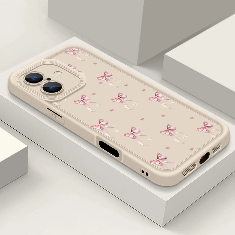 High Quality Shockproof Resistant iPhone Case, Pink Bow Printed Case For iPhone, Soft Silicone Material