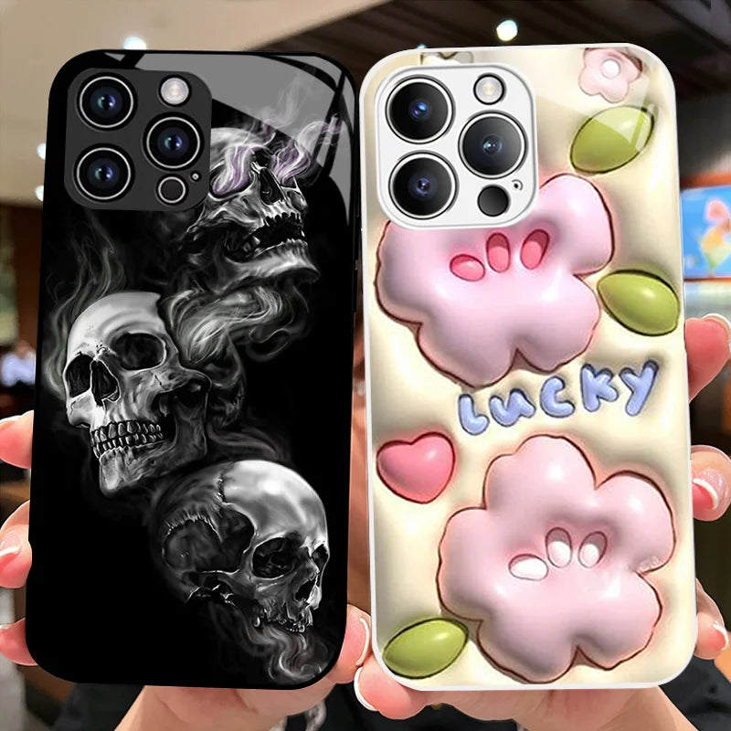 Luxury Glass Case for iPhone, Tempered Glass Phone Case, Camera Lens Protection Phone Case