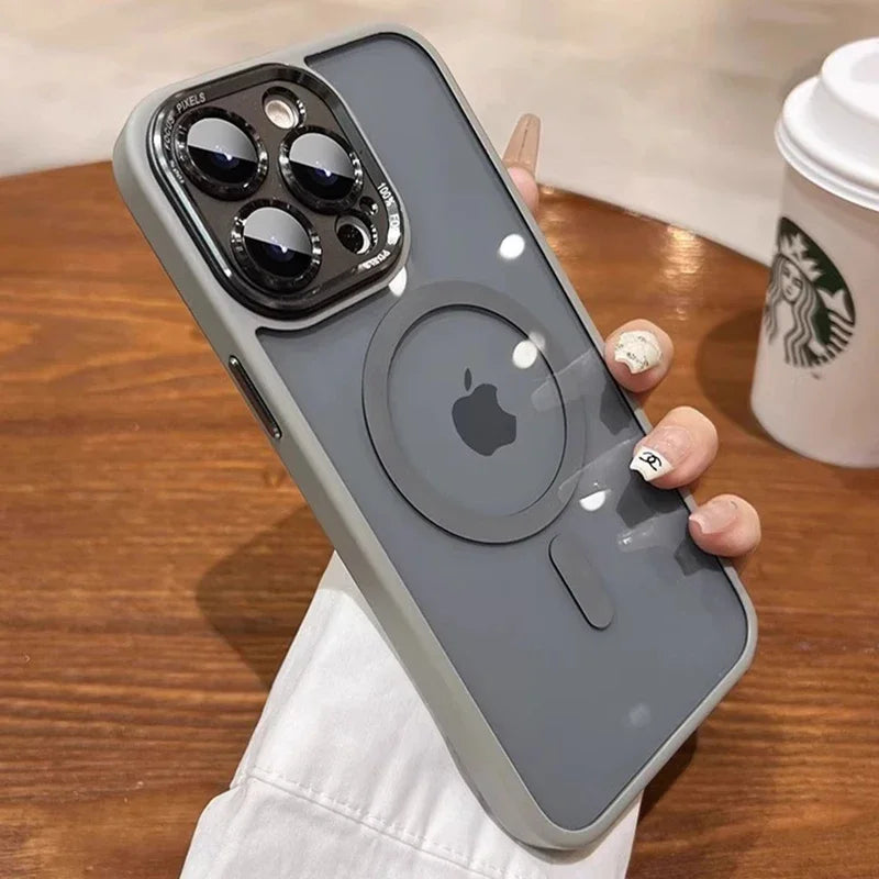 Luxury Silicone Phone Case, Magnetic and Wireless Charging, Camera Lens Bumper Protection Case For iPhone.