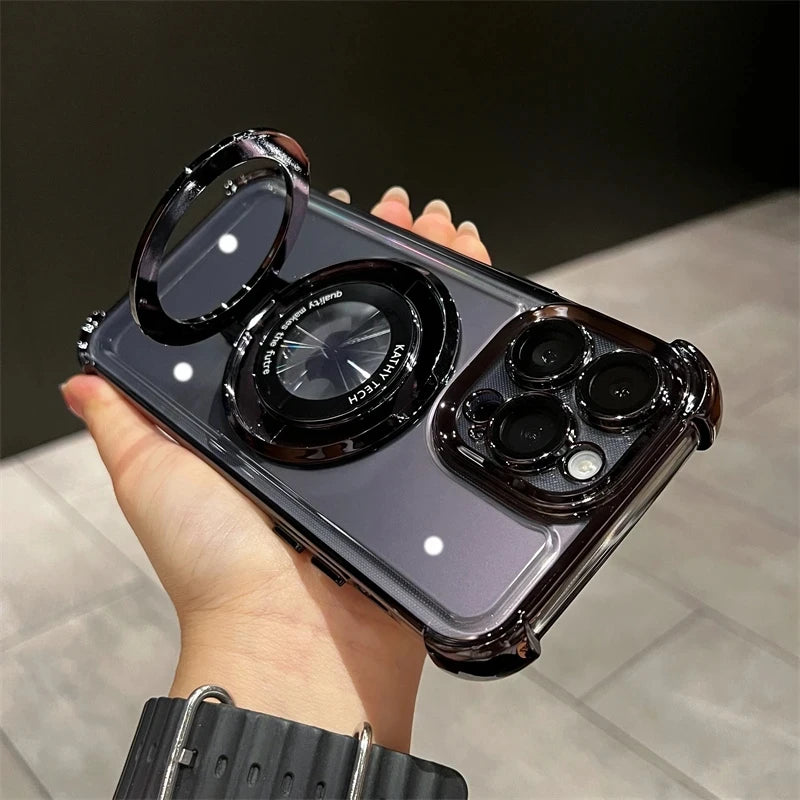 Premium Wireless Charging Case with Ring Bracket, Transparent Case with Magnetic Bumper Cover